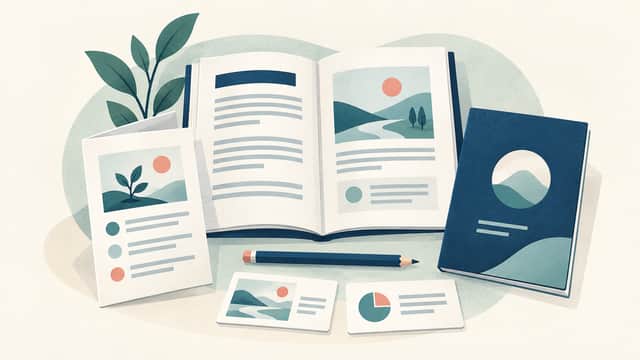 記事と資料の制作範囲を整理するデスク / An editorial desk organizing articles and documents