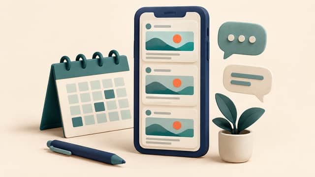 SNS投稿カードを整理する編集カレンダー / A content calendar arranging social post cards