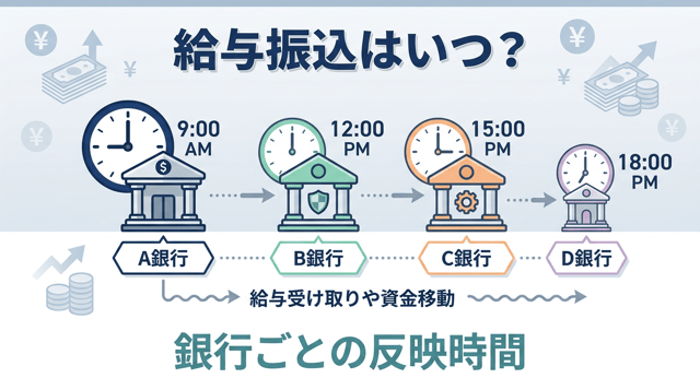 給料の振込時間は何時?銀行別の入金タイミングと振り込まれない時の対処法
